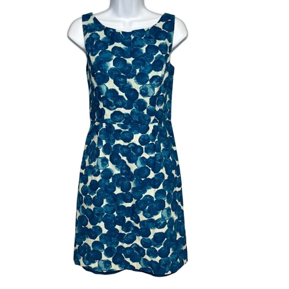 Tabitha Anthropologie Blue Watercolor Retro Classic Feminine Sheath Dress Sz 6